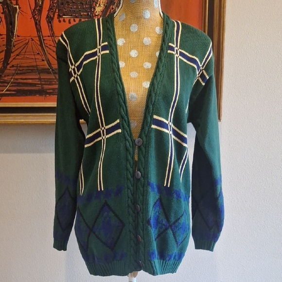Vintage 90s Picone Sport Golf Tennis Prep Cotton Grandpa Cardigan Size Small - Picture 1 of 12